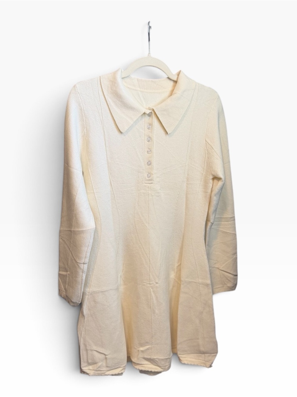 Elegant Cream Long-Sleeve Polo Tunic Dress